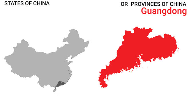 High detailed map of Guangdong vector illustration. Outline Guangdong province map on white background. China.