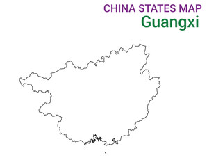 High detailed map of Guangxi vector illustration. Outline Guangxi province map on white background. China.