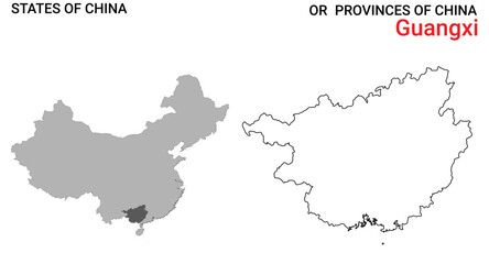 Fototapeta premium High detailed map of Guangxi vector illustration. Outline Guangxi province map on white background. China.