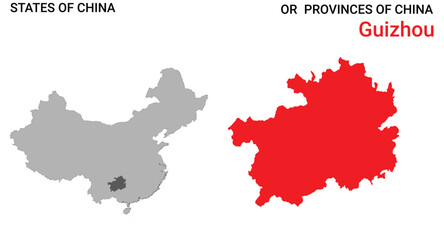 High detailed map of Guizhou vector illustration. Outline Guizhou province map on white background. China.