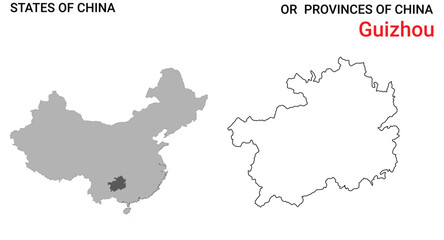 Fototapeta premium High detailed map of Guizhou vector illustration. Outline Guizhou province map on white background. China.