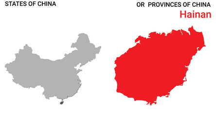 High detailed map of Hainan vector illustration. Outline Hainan province map on white background. China.
