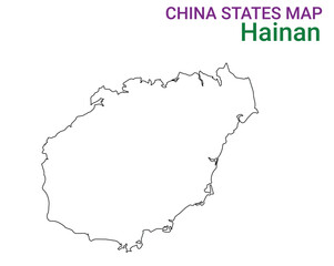 High detailed map of Hainan vector illustration. Outline Hainan province map on white background. China.