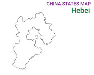High detailed map of Hebei vector illustration. Outline Hebei province map on white background. China.