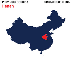 High detailed map of Henan vector illustration. Outline Henan province map on white background. China.