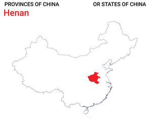 High detailed map of Henan vector illustration. Outline Henan province map on white background. China.