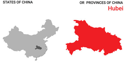High detailed map of Hubei vector illustration. Outline Hubei province map on white background. China.