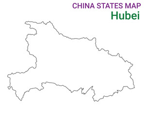 High detailed map of Hubei vector illustration. Outline Hubei province map on white background. China.