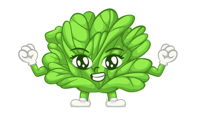 Excited Cartoon Lettuce Character with Happy Expression.