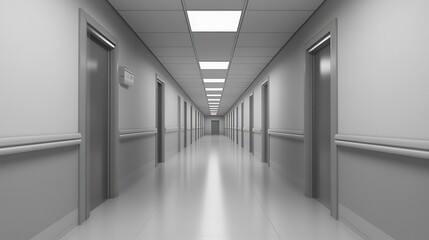 Empty hospital corridor perspective view