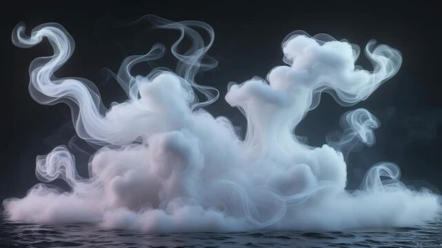 Fog or smoke, steam, vapor set isolated on black background. White cloudiness, mist or smog background.