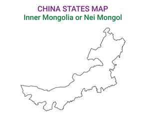 High detailed map of Nei Mongol or Inner Mongolia vector illustration. Outline Nei Mongol  province map on white background. China. 