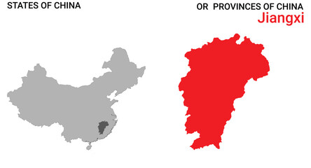 High detailed map of Jiangxi vector illustration. Outline Jiangxi province map on white background. China.
