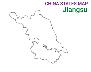 High detailed map of Jiangsu vector illustration. Outline Jiangsu province map on white background. China.