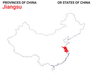 High detailed map of Jiangsu vector illustration. Outline Jiangsu province map on white background. China.