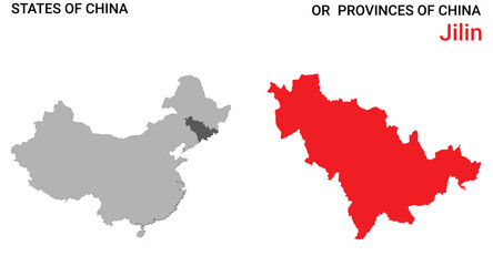High detailed map of Jilin vector illustration. Outline Jilin province map on white background. China.