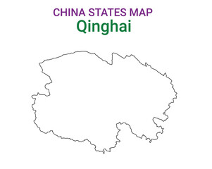 High detailed map of Qinghai vector illustration. Outline Qinghai province map on white background. China.