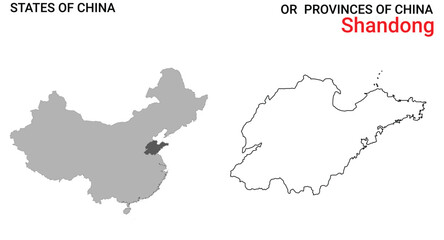 Obraz premium High detailed map of Shandong vector illustration. Outline Shandong province map on white background. China.