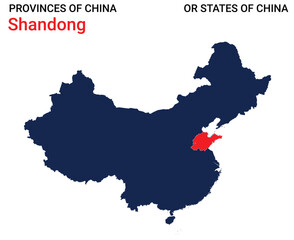 High detailed map of Shandong vector illustration. Outline Shandong province map on white background. China.