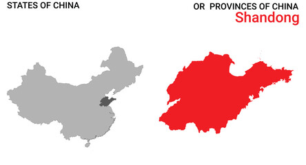 High detailed map of Shandong vector illustration. Outline Shandong province map on white background. China.
