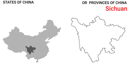 Fototapeta premium High detailed map of Sichuan vector illustration. Outline Sichuan province map on white background. China.