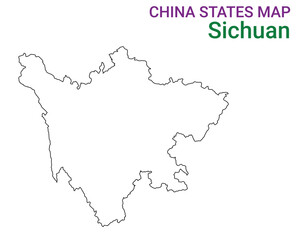 Fototapeta premium High detailed map of Sichuan vector illustration. Outline Sichuan province map on white background. China.