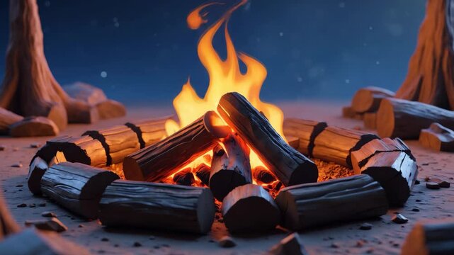Realistic Brown Campfire Graphic for Digital Applications | Perfect for Educational Content, Outdoor Exploration, Camping and Hiking Tutorials, Youth Programs, Microstock Stock Images