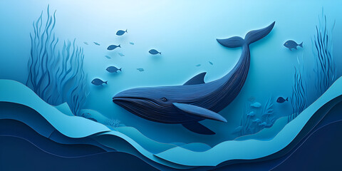 Majestic Blue Whale Swimming Beneath Sunny Skies

