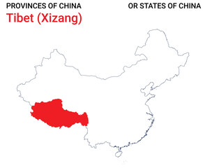High detailed map of Tibet vector illustration. Outline Tibet province map on white background. China.