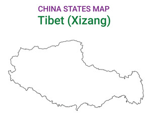 High detailed map of Tibet vector illustration. Outline Tibet province map on white background. China.
