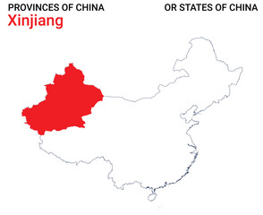 High detailed map of Xinjiang vector illustration. Outline Xinjiang province map on white background. China.
