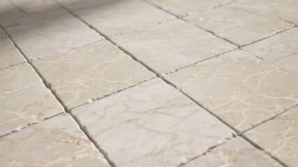 Fototapeta premium Close up view of textured beige marble tiles on a bathroom or kitchen floor