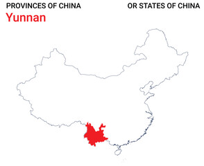 Naklejka premium High detailed map of Yunnan vector illustration. Outline Yunnan province map on white background. China.