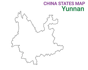 High detailed map of Yunnan vector illustration. Outline Yunnan province map on white background. China.