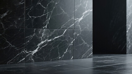 Elegant black marble wall and floor texture with white veins minimalist interior design