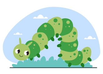 Worm larva insects butterfly cute caterpillar isolated set. Vector graphic design element illustration