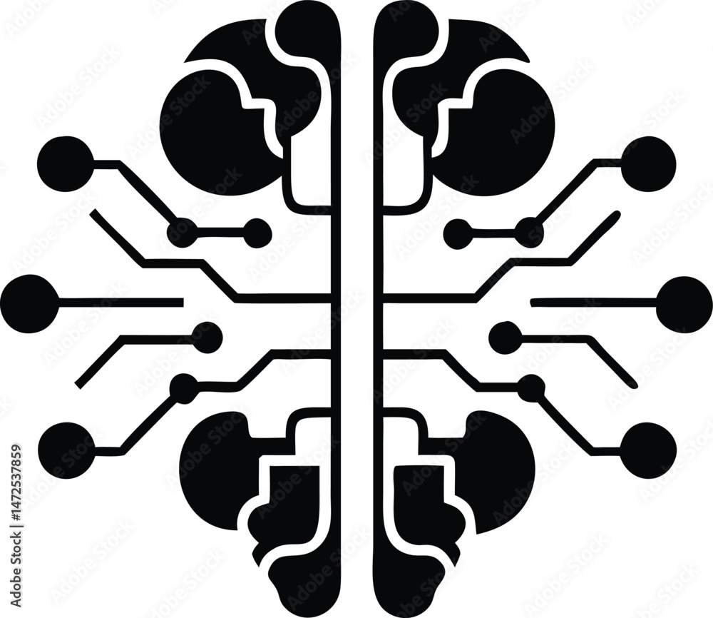 Poster modern ai brain vector icon with circuit lines illustrating artificial intelligence