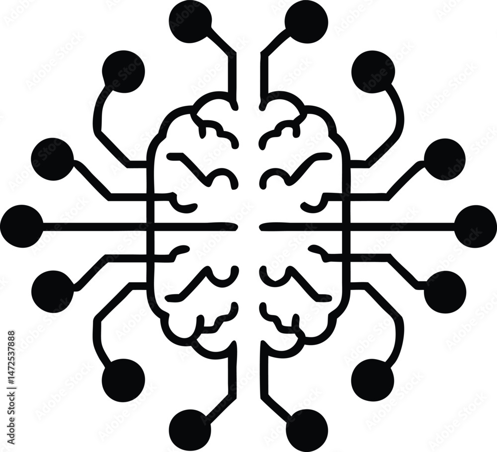 Poster modern ai brain with circuit lines vector icon depicting artificial intelligence