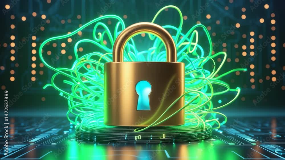Poster padlock symbol representing cyber security and computer data protection in digital concept. network,