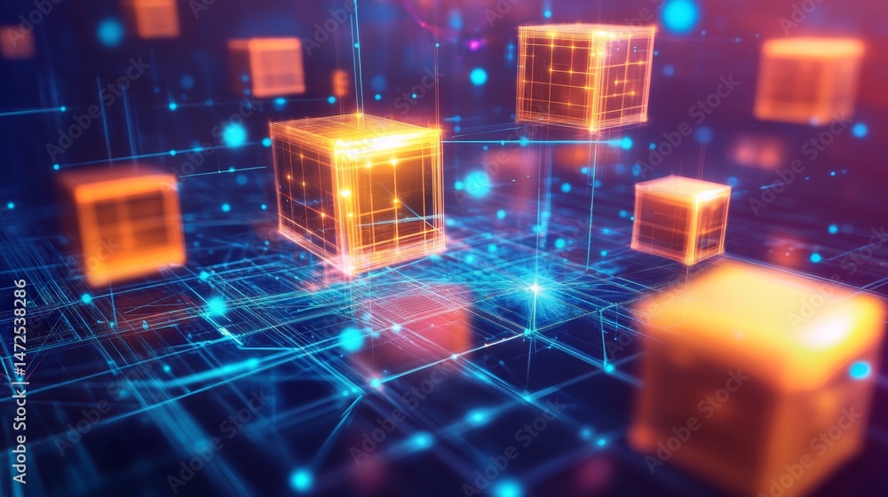 Poster dynamic blockchain visualization digital space 3d render futuristic environment aerial perspective d
