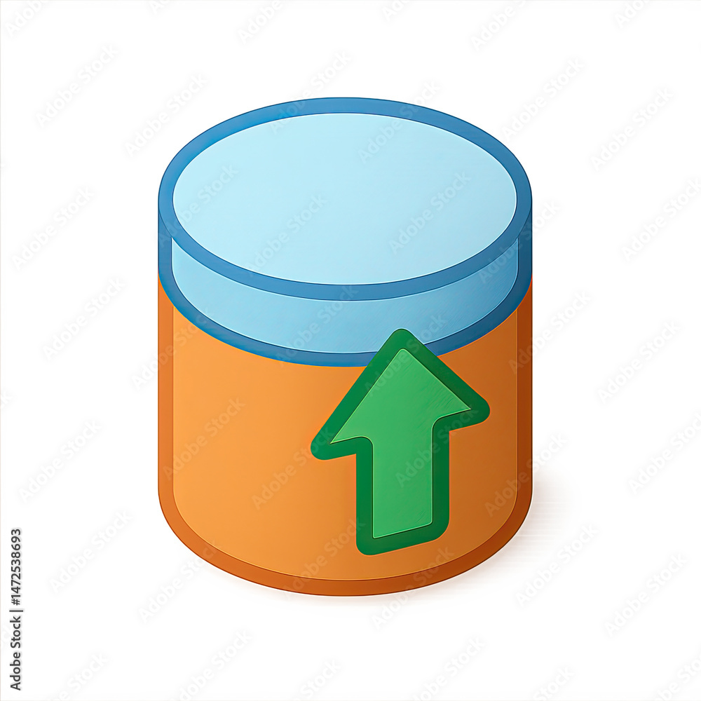 Poster uploading data to cloud storage an isometric illustration of a database cylinder with an up arrow