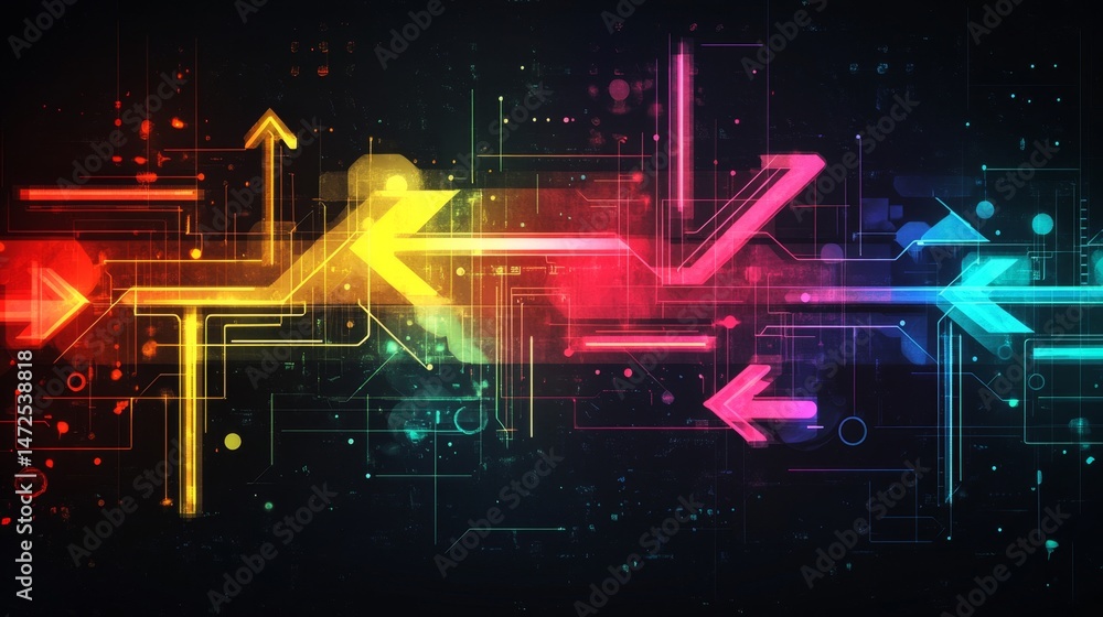 Poster dynamic digital arrows representing progress and direction futuristic environment abstract art vibra