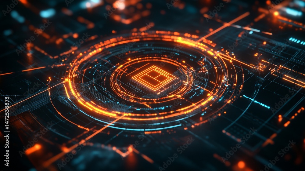 Aufkleber dynamic digital circuitry visualization virtual space 3d graphic futuristic environment aerial view 