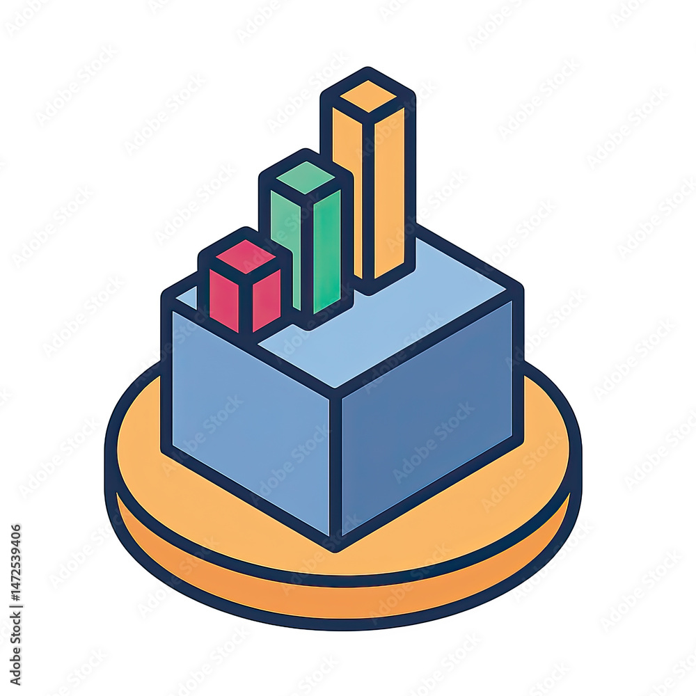Aufkleber isometric 3d bar chart graph showing data growth and progress illustrative business success icon