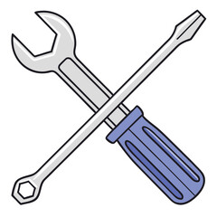 Crossed screwdriver and wrench hand tools cartoon illustration. screwdriver, wrench, tool, hand tool, repair.