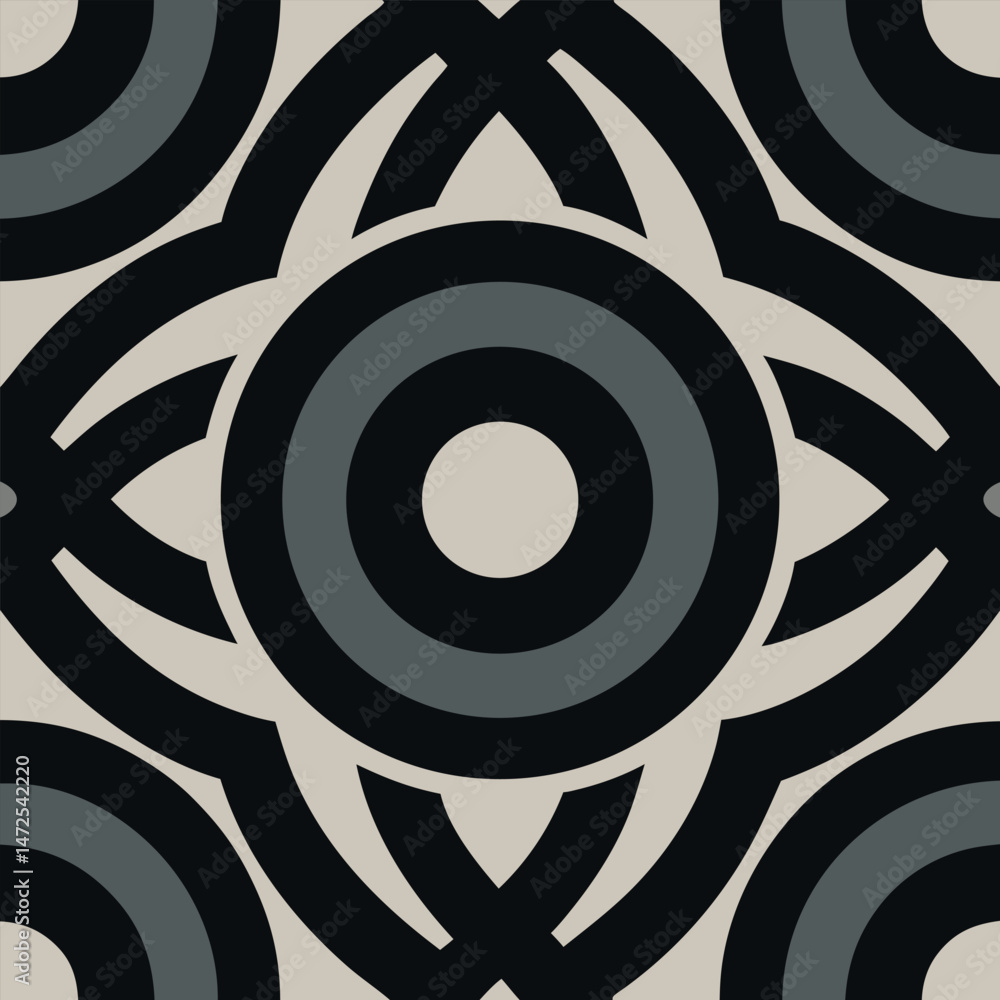 Aufkleber geometric pattern featuring concentric circles and intersecting arcs in gray shades.