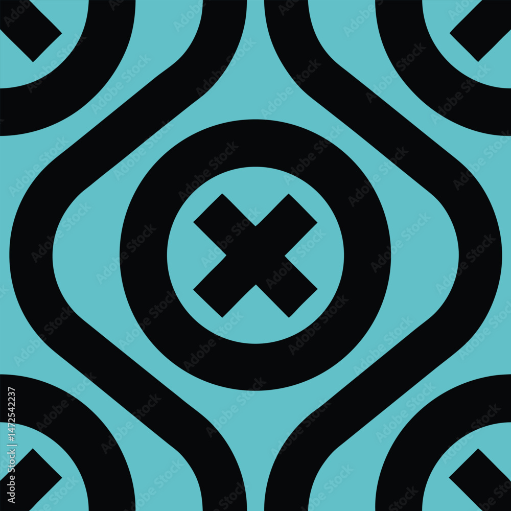 Poster modern abstract seamless pattern with circles cross and lines black and blue.