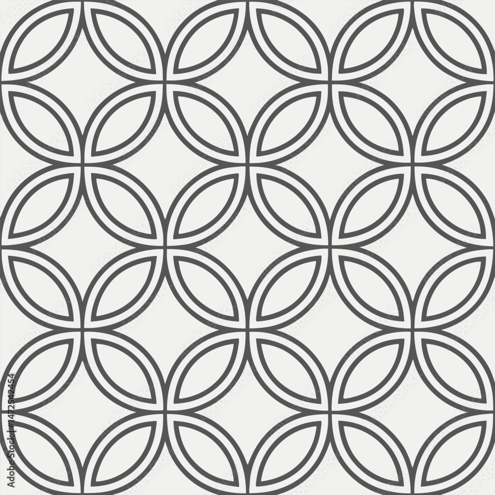 Poster seamless geometric pattern with overlapping circles forming flower shape.