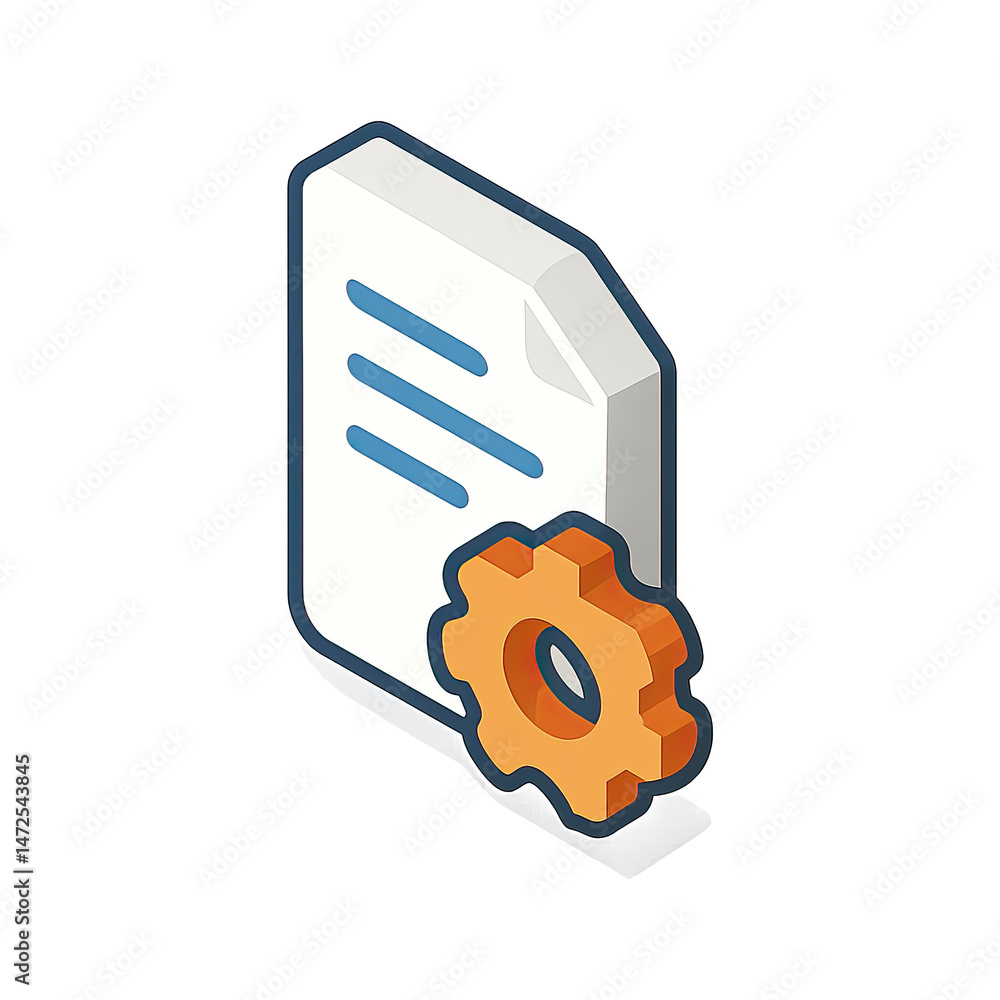 Poster isometric illustration of document settings gear configuration options for software and web developm