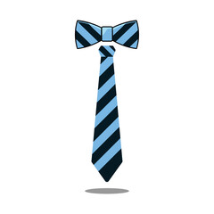 Stylish Blue and Black Striped Necktie with Matching Bow Tie – Formal Men's Accessory Vector Illustration for Business and Events